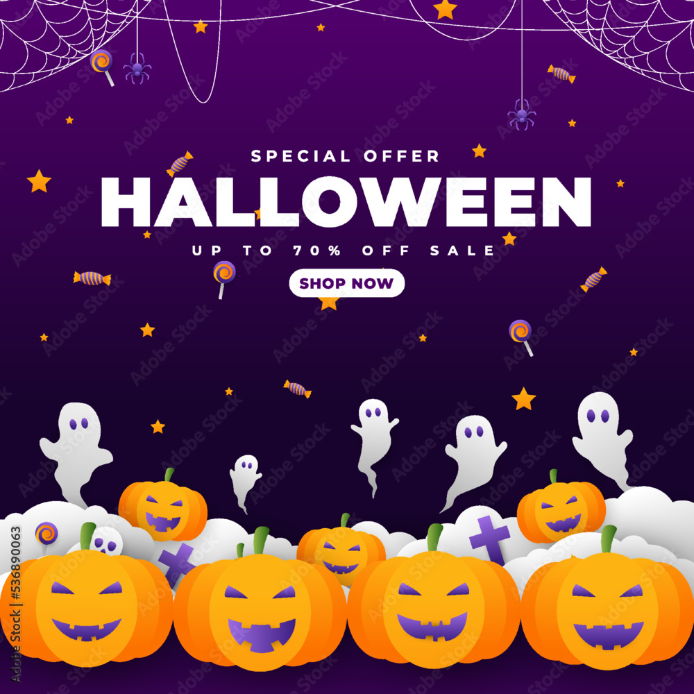 Halloween day vector illustration with pumpkin, candy and ghost elements