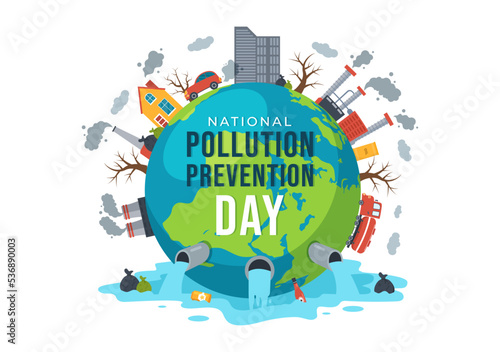 National Pollution Prevention Day for Awareness Campaign About Factory, Forest or Vehicle Problems in Template Hand Drawn Cartoon Flat Illustration