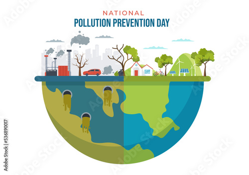 National Pollution Prevention Day for Awareness Campaign About Factory, Forest or Vehicle Problems in Template Hand Drawn Cartoon Flat Illustration