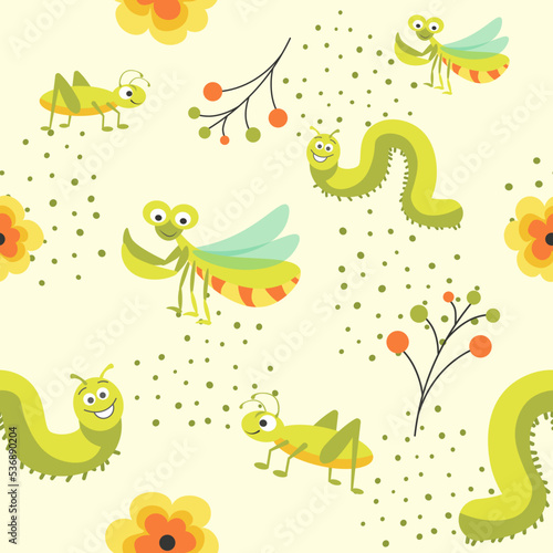 Funny insect characters  flies and caterpillar