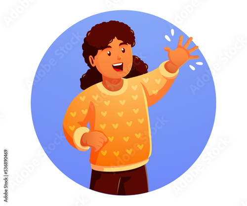 happy kids raising and waving hands greeting 