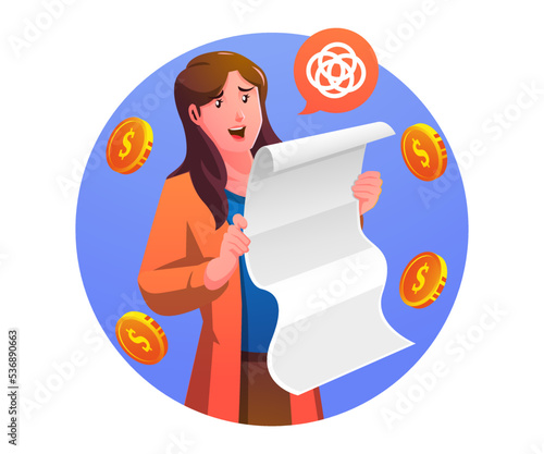 a woman is restless to see a bill that swells up