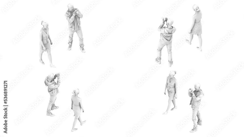 3D High Poly Humans - SET2 Monochromatic - Isometric Views
