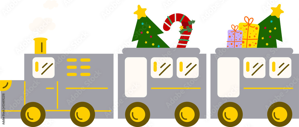Obraz premium Christmas Train. Garlands, flags, labels, bubbles, ribbons and stickers. Collection of Merry Christmas decorative icons