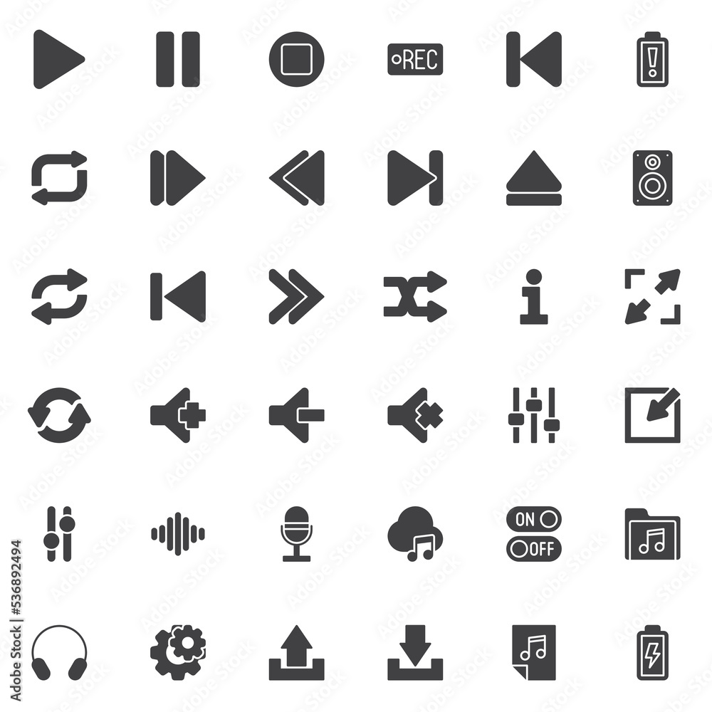 Media player UI vector icons set