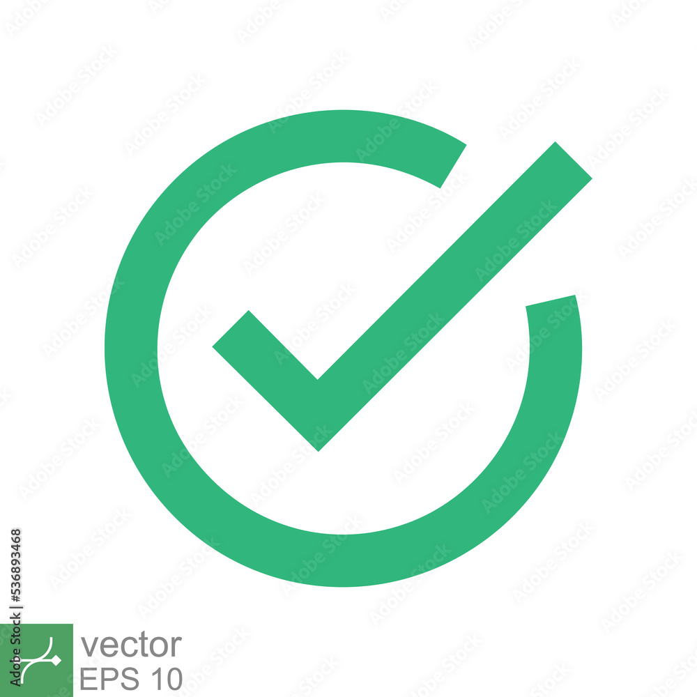 Green check mark icon. Simple flat style. Tick symbol, checkbox, right, checkmark, yes, correct, acceptance, ok concept. Vector illustration isolated on white background. EPS 10. Green check mark icon. Simple flat style. Tick symbol, checkbox, right, checkmark, yes, correct, acceptance, ok concept. Vector illustration isolated on white background. EPS 10.