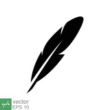Feather icon. Simple solid style. Soft, bird, quill, weight, light, wing concept. Glyph vector illustration isolated on white background. EPS 10.
