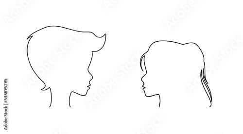 Outline drawing of the silhouette of the heads of a boy and a girl.
