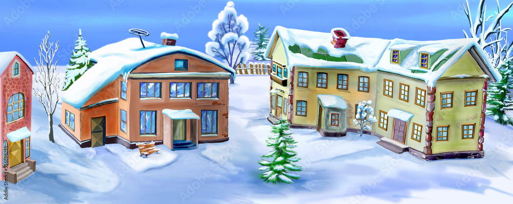 Winter day in a city illustration Winter day in a city illustration