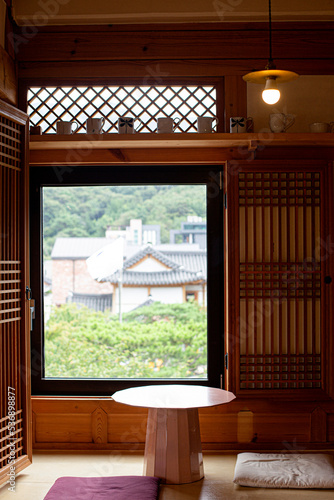 Korean hanok cafe traditional style interior photo