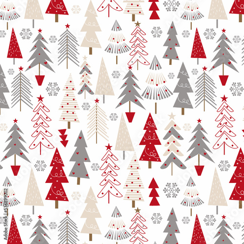Include a variety of cute Christmas trees. background hand drawn of , Children's shirts and pants gift wrapping pape