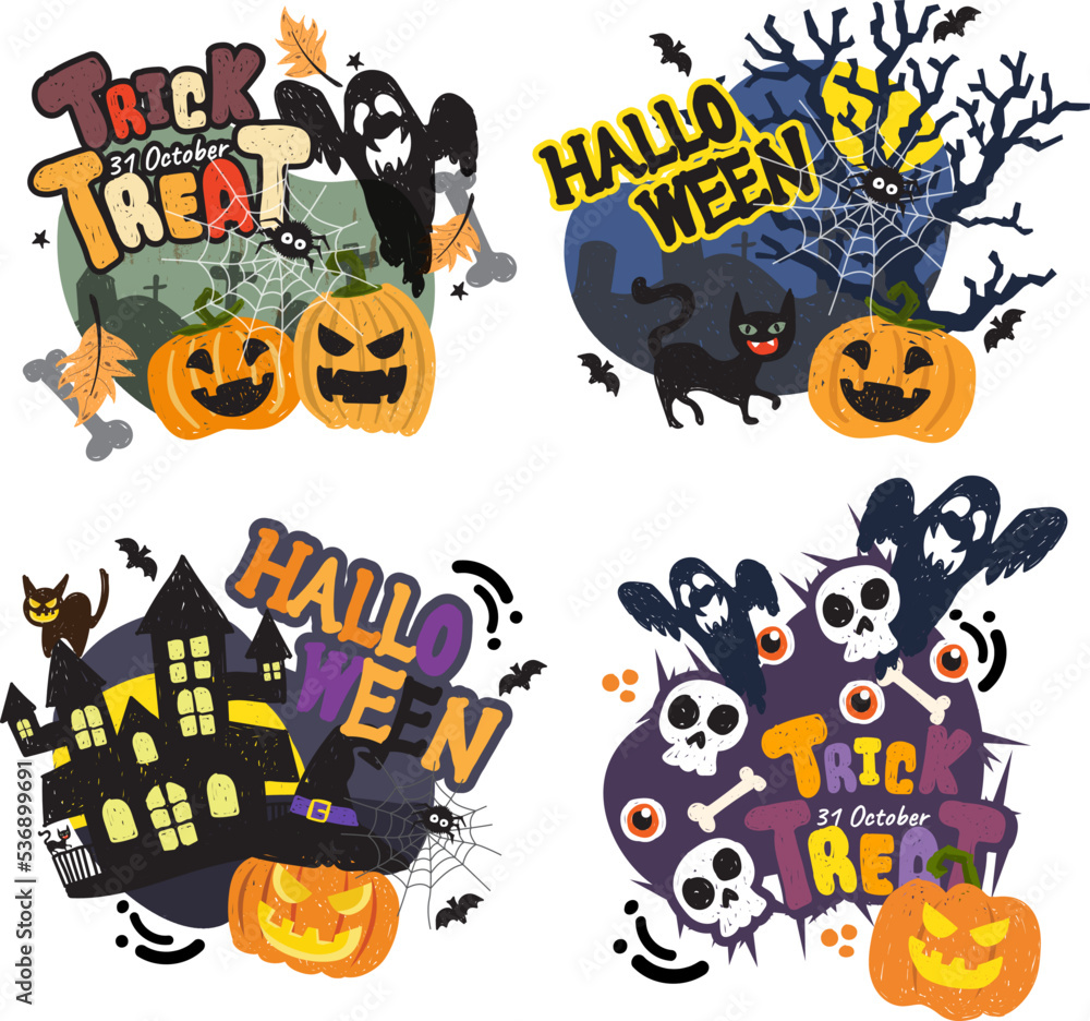 illustrations for Halloween design banner poster background one