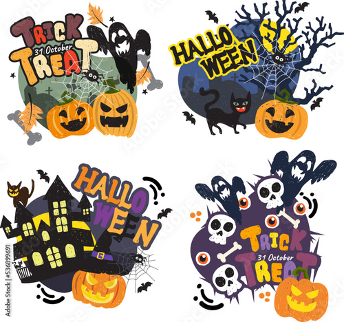 illustrations for Halloween design banner poster background one