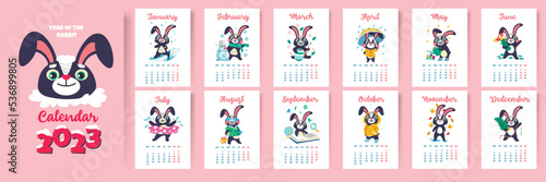 Calendar for 2023, year of rabbit, months and days
