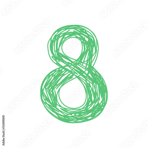 Number 8. Hand drawn line sketch digit. Children's drawing