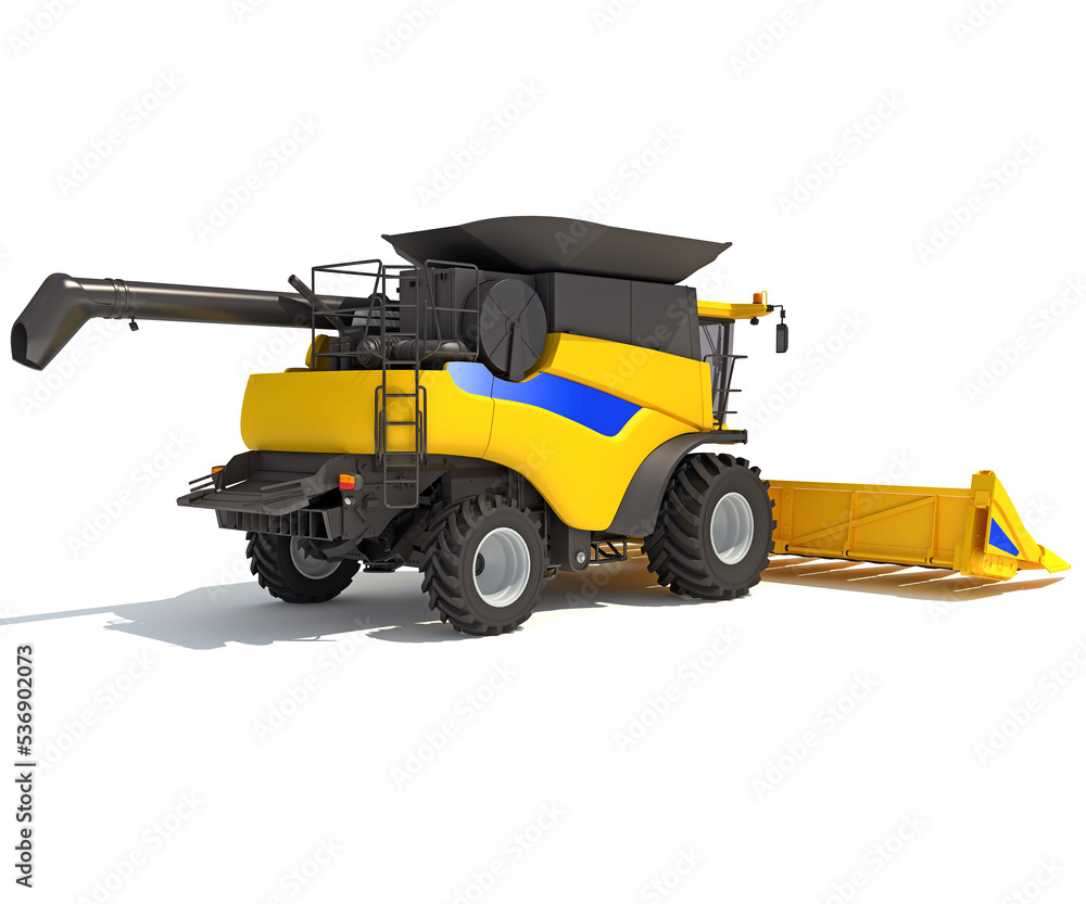 Combine Farm Harvester 3D rendering on white background Combine Farm Harvester 3D rendering on white background
