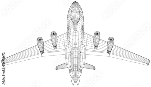Military force air flying radar AWACS jet airplane. Vector Illustration of 3d