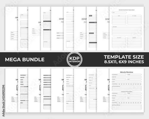 KDP Interior Bundle Dental Assistant Note Book, Movie Review Log Book Unique Design Template