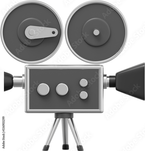 Vintage black cartoon style movie camera. Funny retro video camera. 3D rendering. PNG icon on transparent background photo