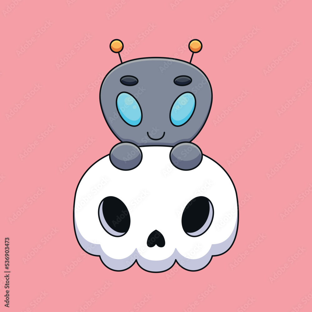 cute skull alien halloween cartoon mascot doodle art hand drawn concept vector kawaii icon illustration cute skull alien halloween cartoon mascot doodle art hand drawn concept vector kawaii icon illustration