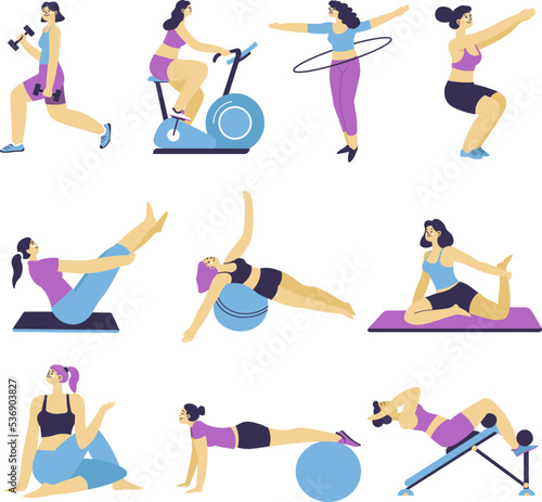 Gym training, fitness activities and exercises