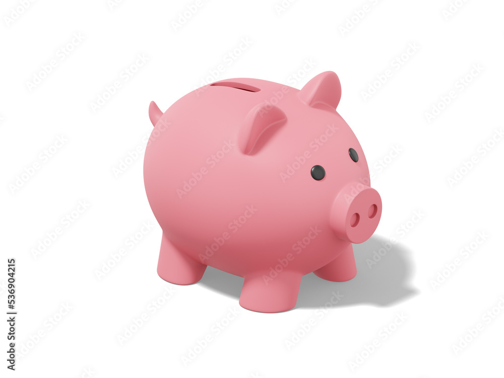Pink piggy bank on white background. Accumulation of savings icon. 3D rendering.