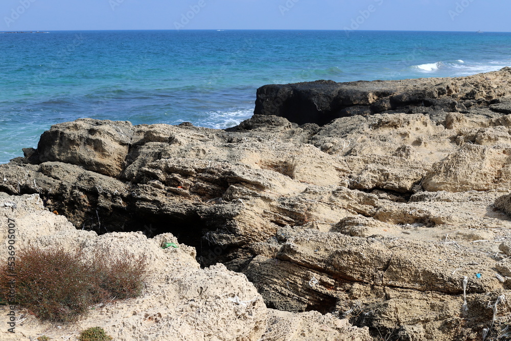 Coast of the Mediterranean Sea in the north of the State of Israel.