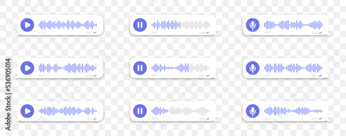 Voice messages icon set. Voice assistant. Voice chat logo. Audio message, event notification. Message bubble for social media. Audio record concept. Vector illustration.