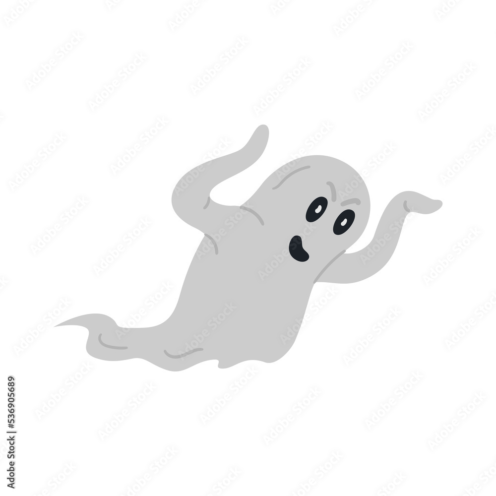 Fototapeta premium Scary Halloween flying ghost vector illustration isolted on white.