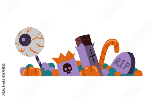Halloween candies and sweets vector illustration isolated on white.