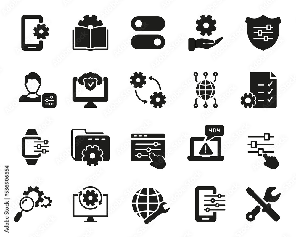 Setup, Repair and Settings Black Icon Set. Tech Support, Settings and Options Silhouette Icon. Gear, Screwdriver and Wrench Icons. Isolated Vector illustration Setup, Repair and Settings Black Icon Set. Tech Support, Settings and Options Silhouette Icon. Gear, Screwdriver and Wrench Icons. Isolated Vector illustration