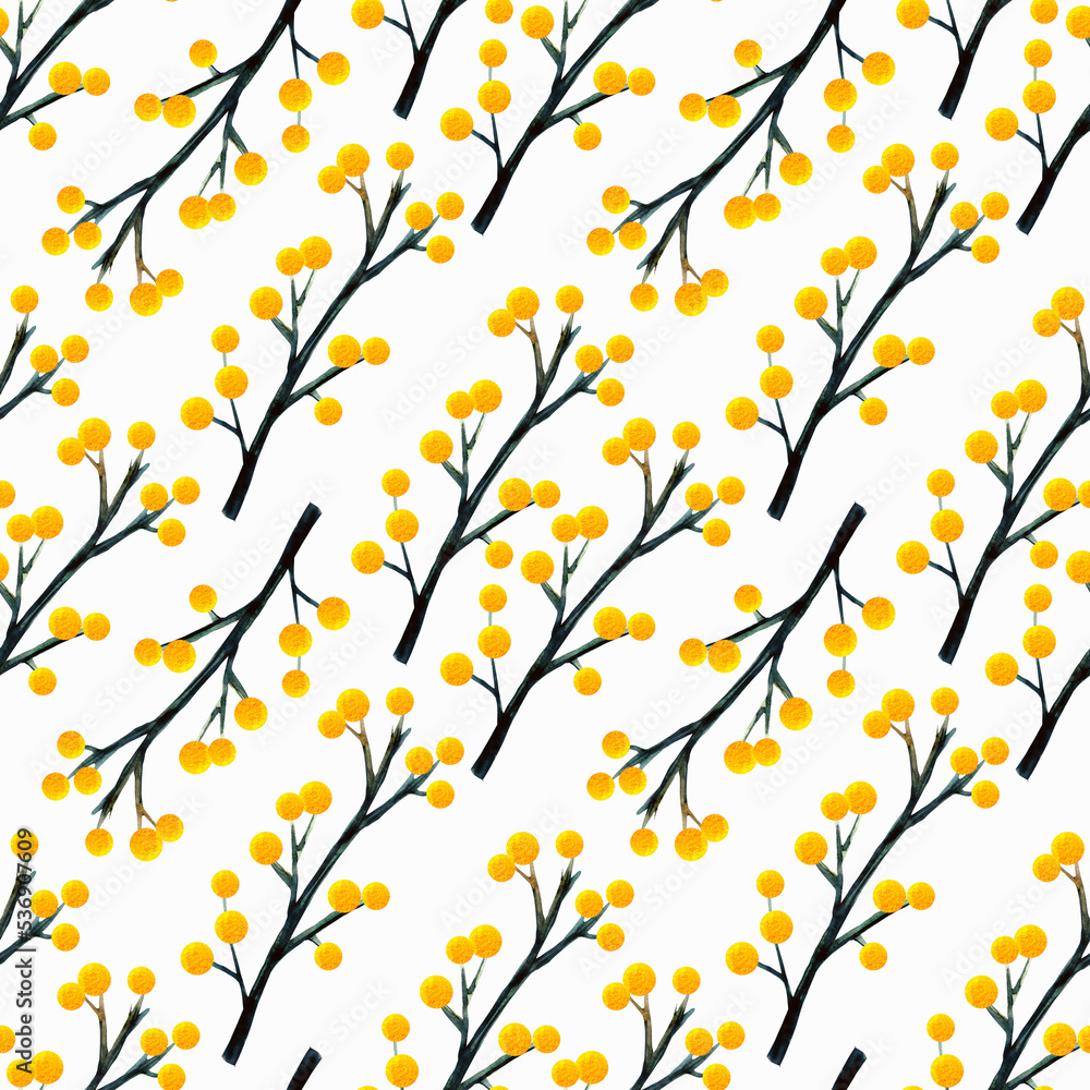 The seamless watercolor pattern on a white background. Season mood. Yellow, and grey colors. The seamless watercolor pattern on a white background. Season mood. Yellow, and grey colors.