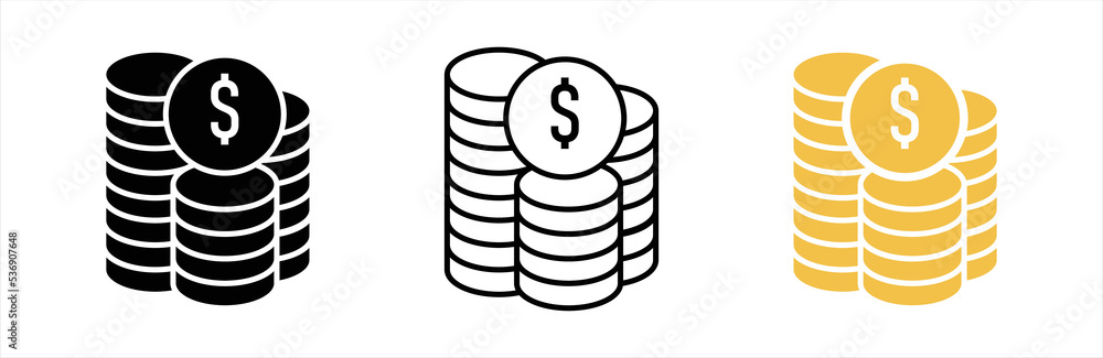 Coins stack icon. Money stacked coins icon. Coins symbol sign, vector illustration Coins stack icon. Money stacked coins icon. Coins symbol sign, vector illustration