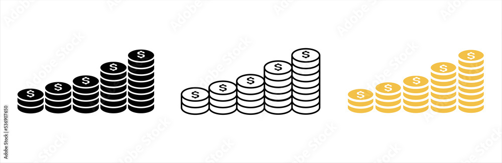 Coins stack icon. Money stacked coins icon. Coins symbol sign, vector illustration Coins stack icon. Money stacked coins icon. Coins symbol sign, vector illustration