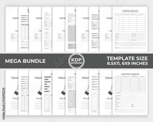 KDP Interior Bundle Temperature Log Book, Volunteer Log Book Unique Design Template
