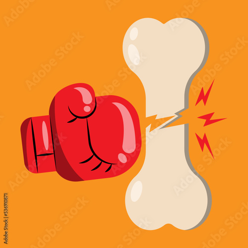 vector illustration of a broken bone after being hit by a fist
