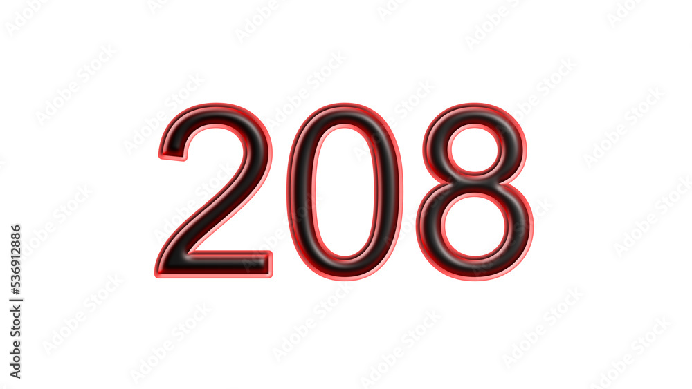 red 208 number 3d effect white background red 208 number 3d effect white background