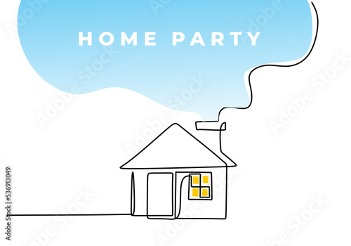 One continuous single line of home party isolated on white background.