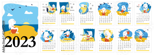The 2023 calendar with bunny for Happy New Year