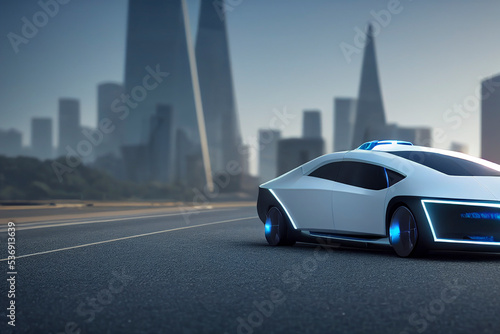 Self driving in a modern city  photorealistic artistic illustration  concept