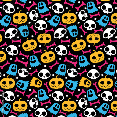 Wallpaper Mural cartoon skulls, bats, pumpkins, stars, cute and beautiful on Halloween.  Torontodigital.ca