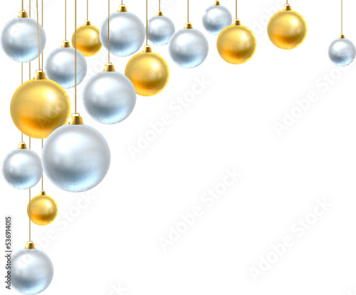Christmas background with gold and silver balls or baubles ornament decorations