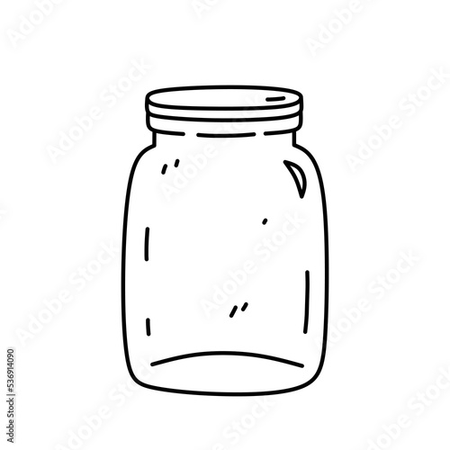 Glass jar isolated on white background. Vector hand-drawn illustration in doodle style. Perfect for decorations, logo, various designs.
