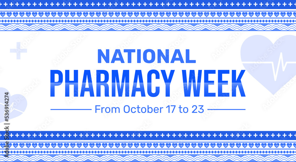 National Pharmacy Week Background design with traditional style blue border. Week of National pharmacy backdrop