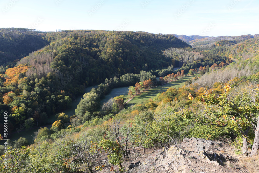 Fototapeta premium Ausblick auf das Selketal im Harz, Meisdorf