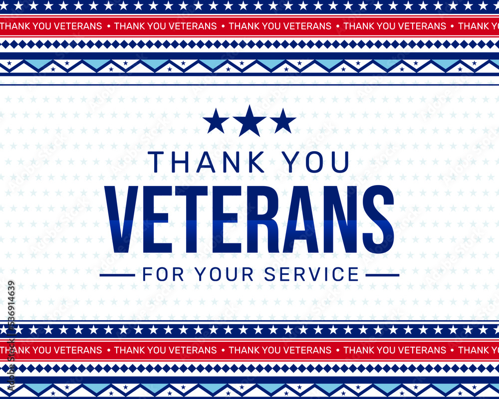 Thanking Veterans for their service with traditional border design in American flag colors ...