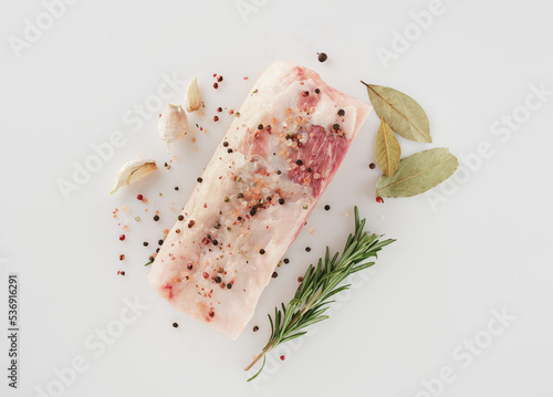 Pieces of raw pork lard on white background, close-up. Back Fat Pork
