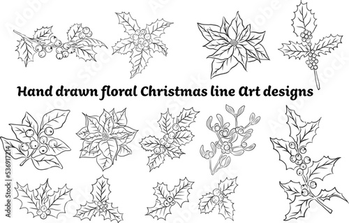 floral Christmas line Art Element 13 Design