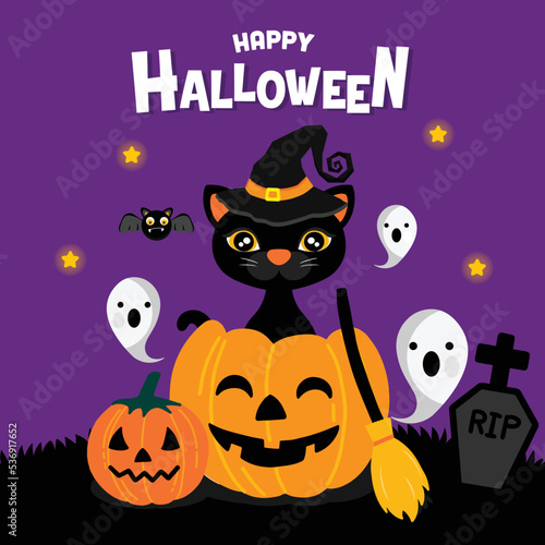 Halloween greeting card Vector Illustration.