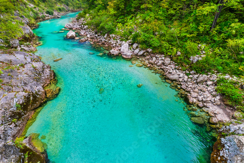Slovenia, View of turquoise colored Soca river photo